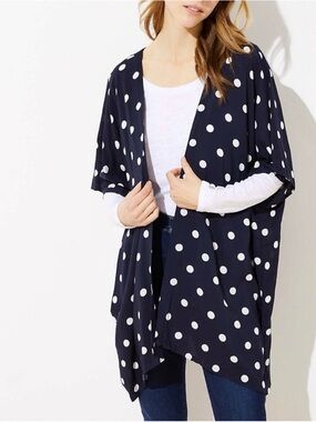 LOFT Polka Dot Open Front Kimono Cardigan Navy White  XS / Small